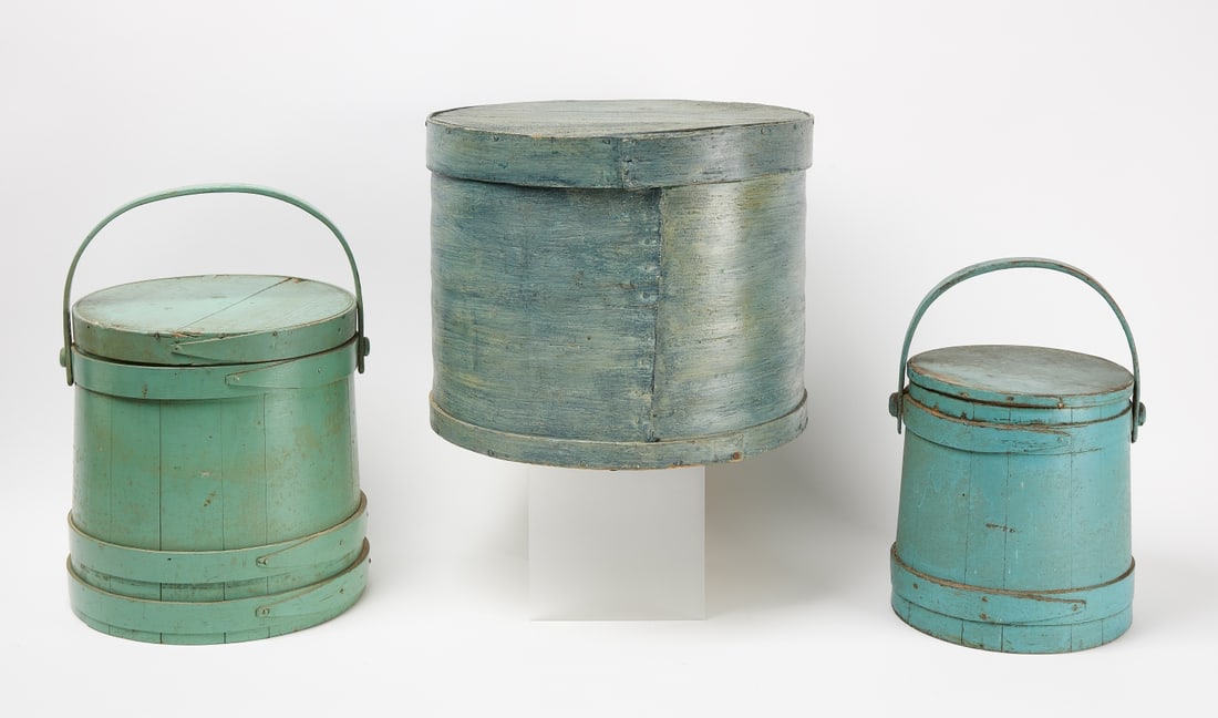 Two Painted Firkins and a Storage Box (1 of 3)