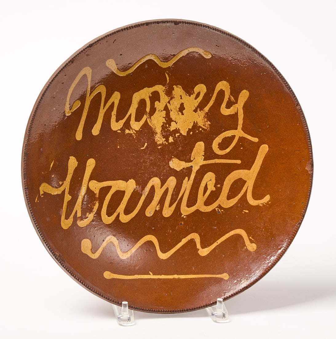 Redware with Slipware Charger - 'Money Wanted' (1 of 2)