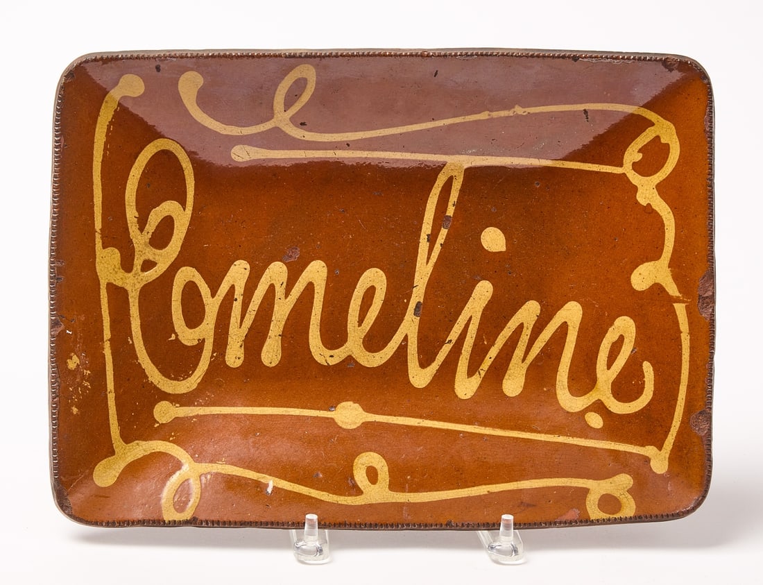 Redware with Slipware Loaf Dish - 'Emeline' (1 of 2)