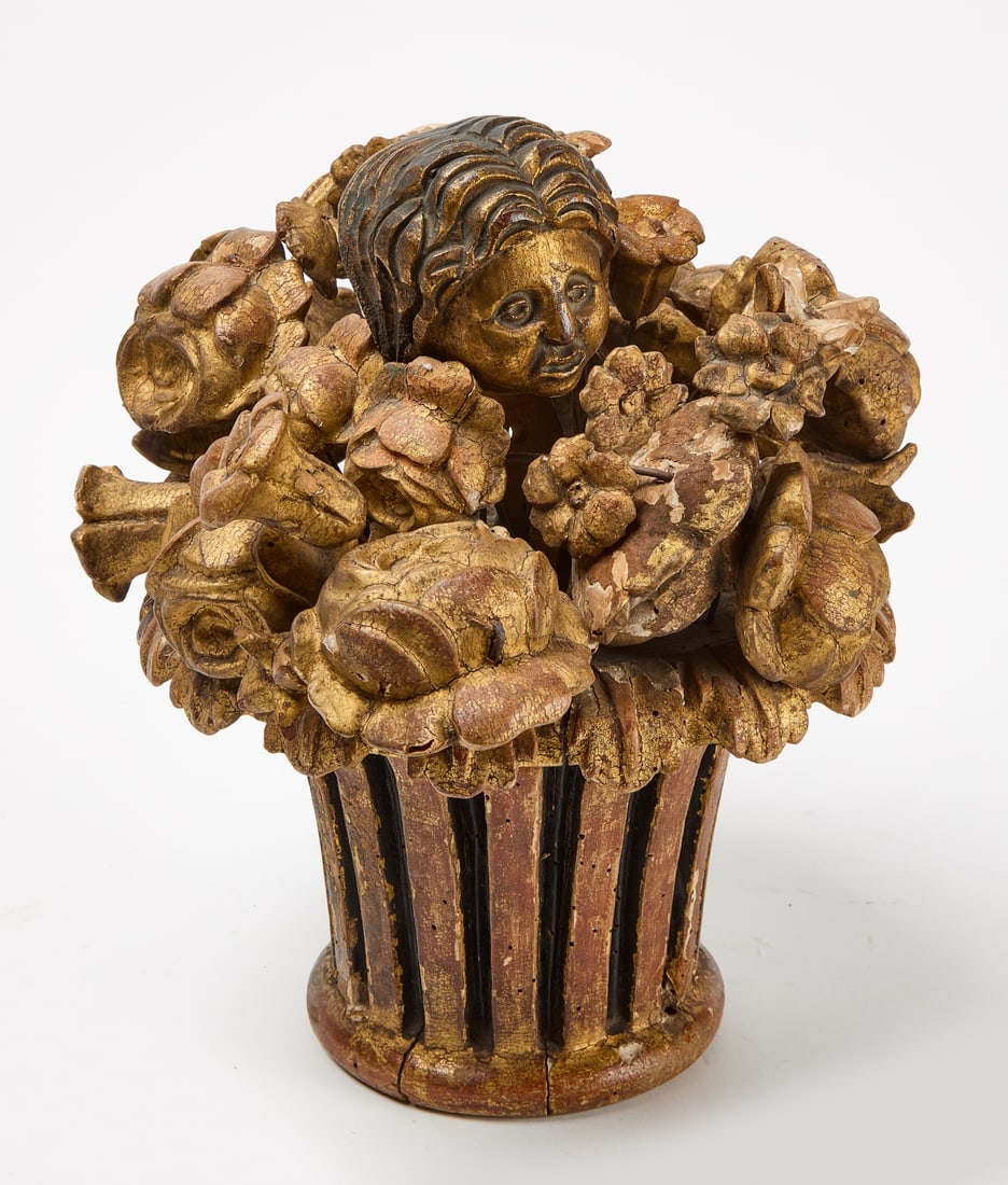 Carved and Gilded Basket of Flowers (1 of 3)