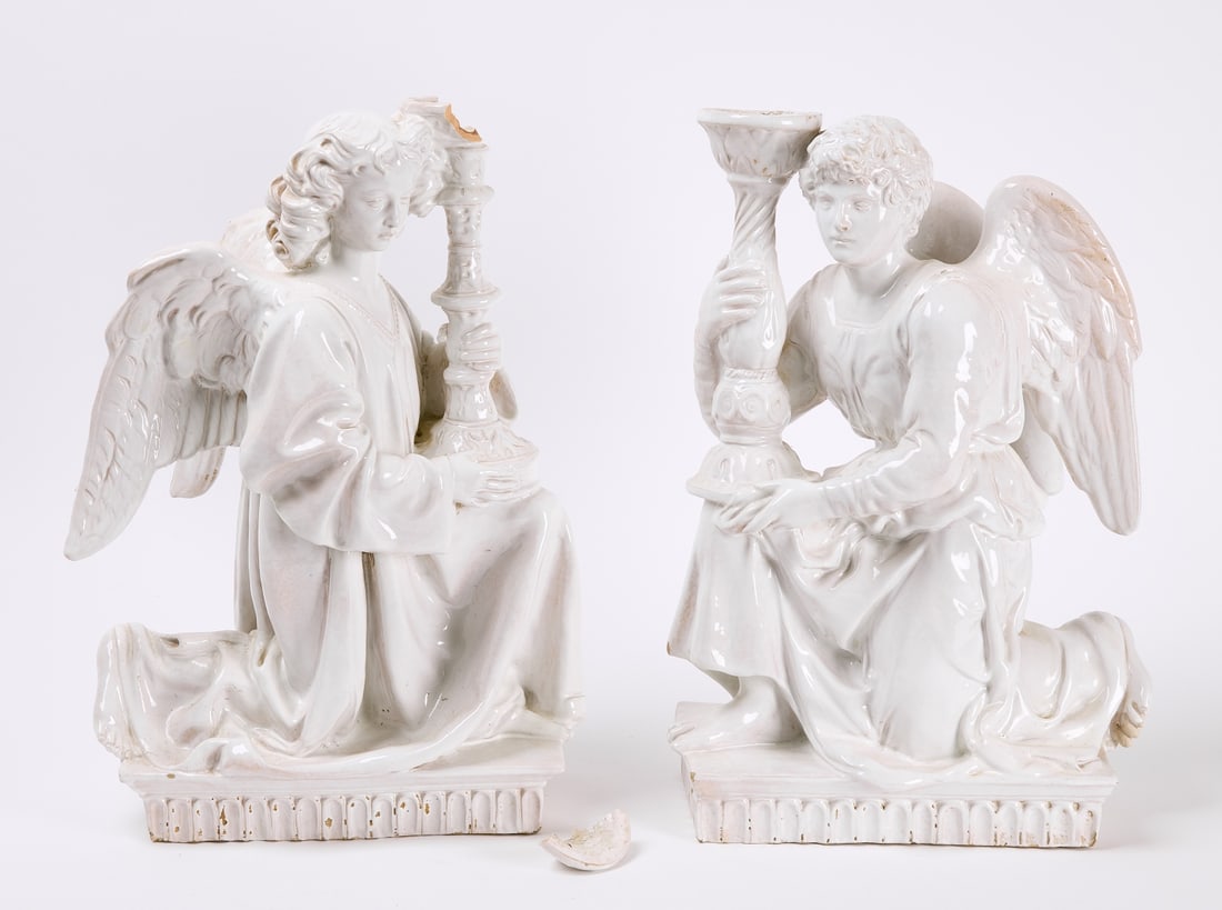Pair of Ceramic Angels with Pillars (1 of 5)