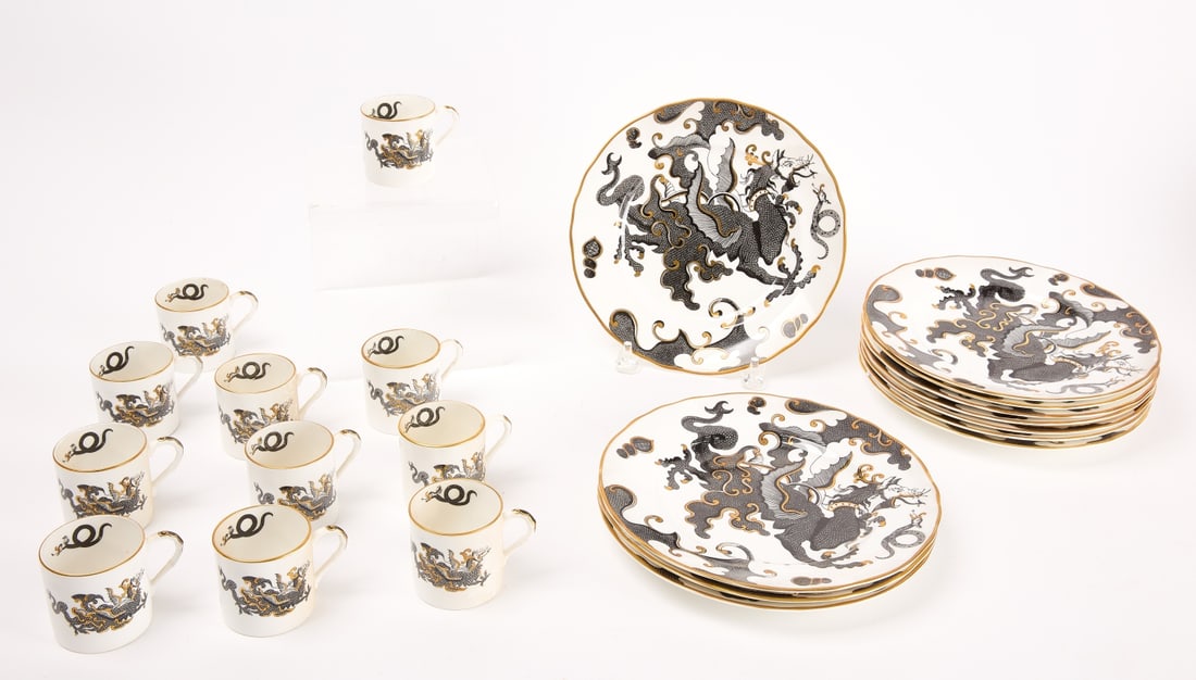 Royal Worcester - Set of Plates, Cups, & Saucers: Royal Worcester - Set of plates, cups, & saucers. Fine bone china ceramic. England. Signed D. Perry, J. Rayner, R Daniel, J Ross and others. 10 plates, 11 cups, and 11 saucers. Plates: D 9-1/4". Mini 