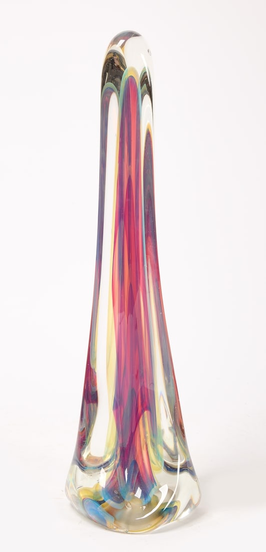 Rollin Karg Glass Sculpture: Rollin Karg glass sculpture. Signed and dated 1996. H 33-1/2". Condition: Excellent Copy and paste link for high-res images: https://www.dropbox.com/scl/fo/zd4vbd8uk3kvkna66sa3q/h?rlkey=ljspn32df0g0zp