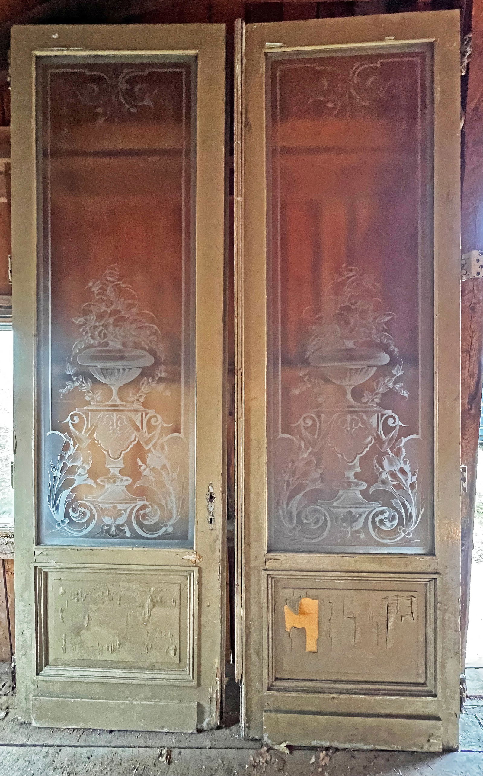 Monumental Pair of Beaux Arts Etched Glass Doors (1 of 4)