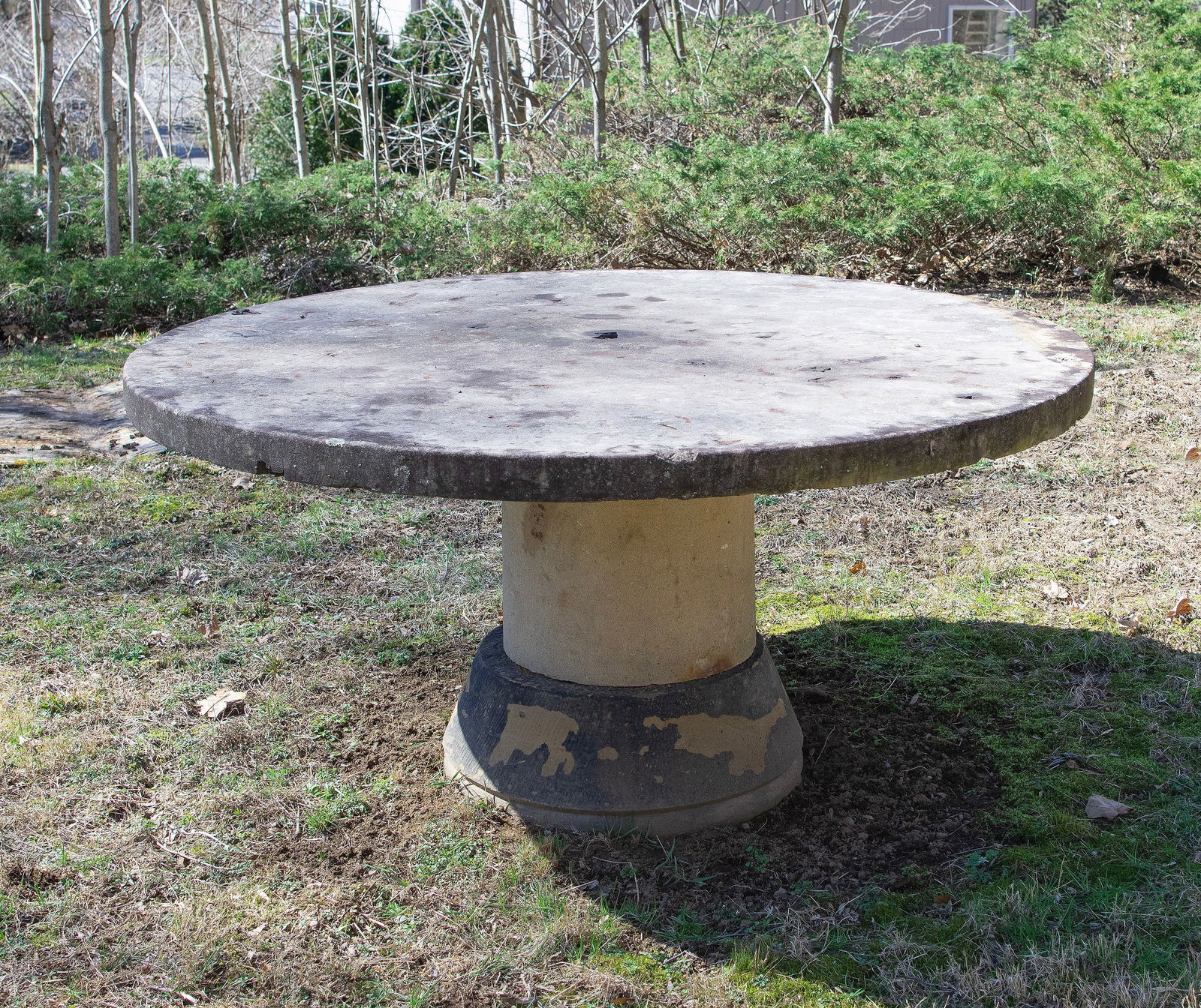 Large Round 19th C English Carved Yorkstone Garden Dining Table (1 of 1)
