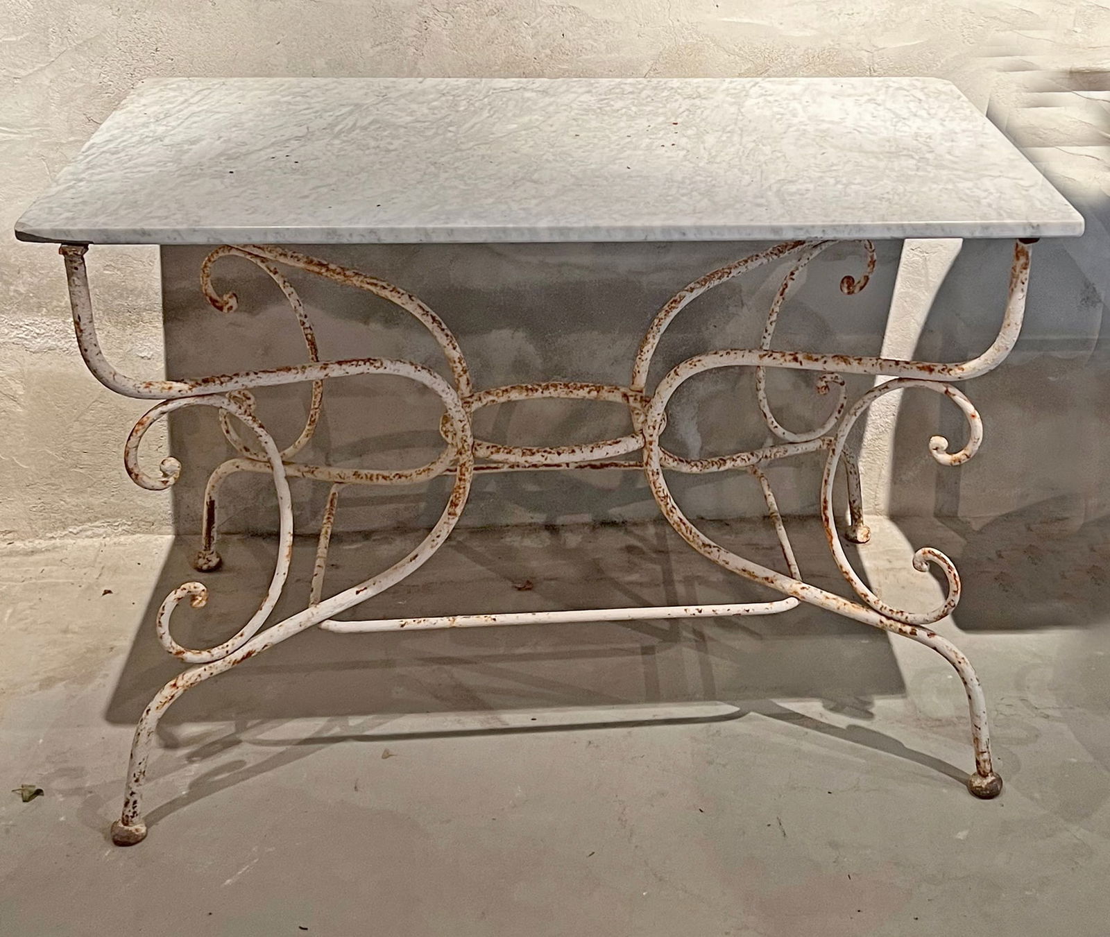 Late 19th C French Wrought Iron Dining Table With Marble Top (1 of 3)
