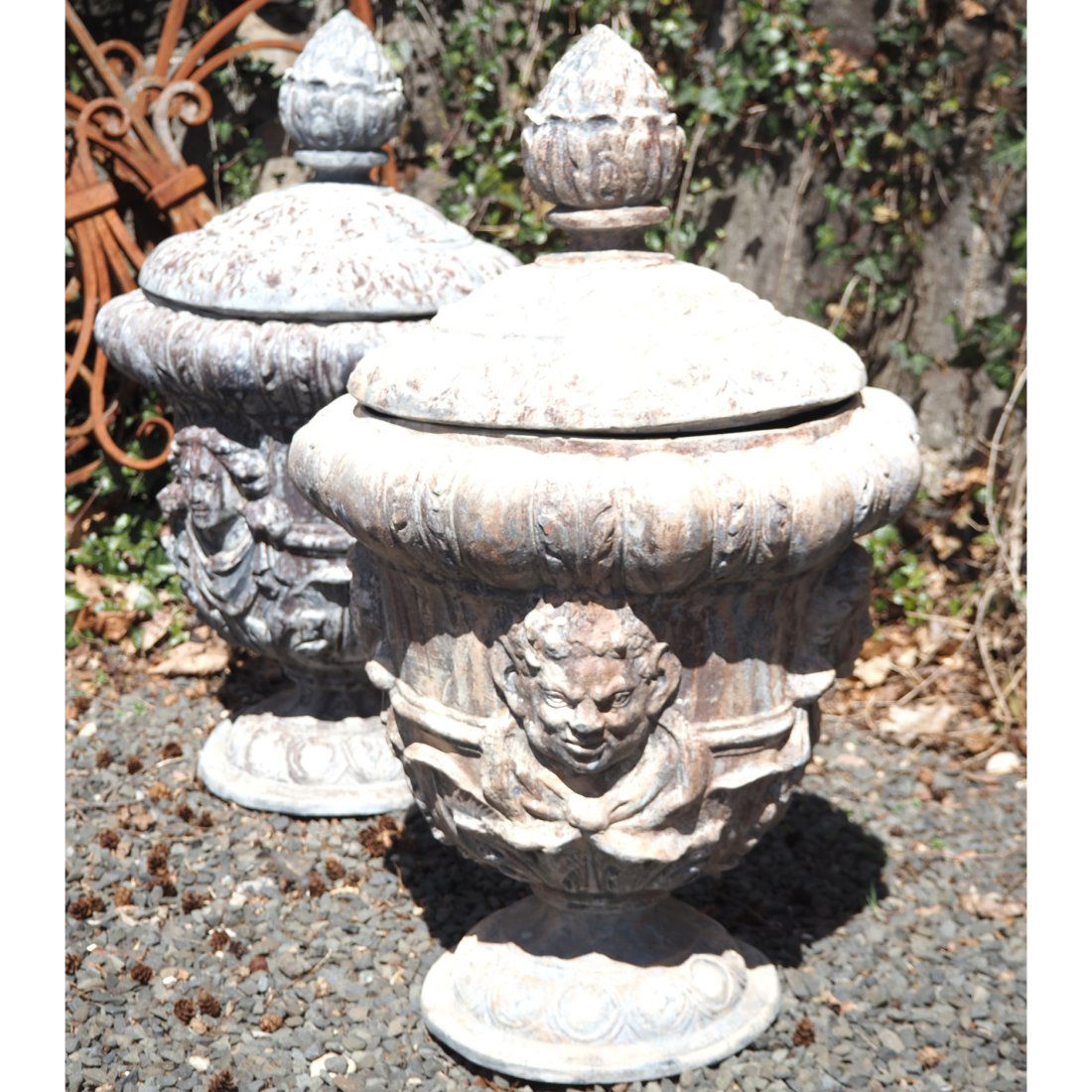 Pair of Covered Lead Urns (1 of 3)