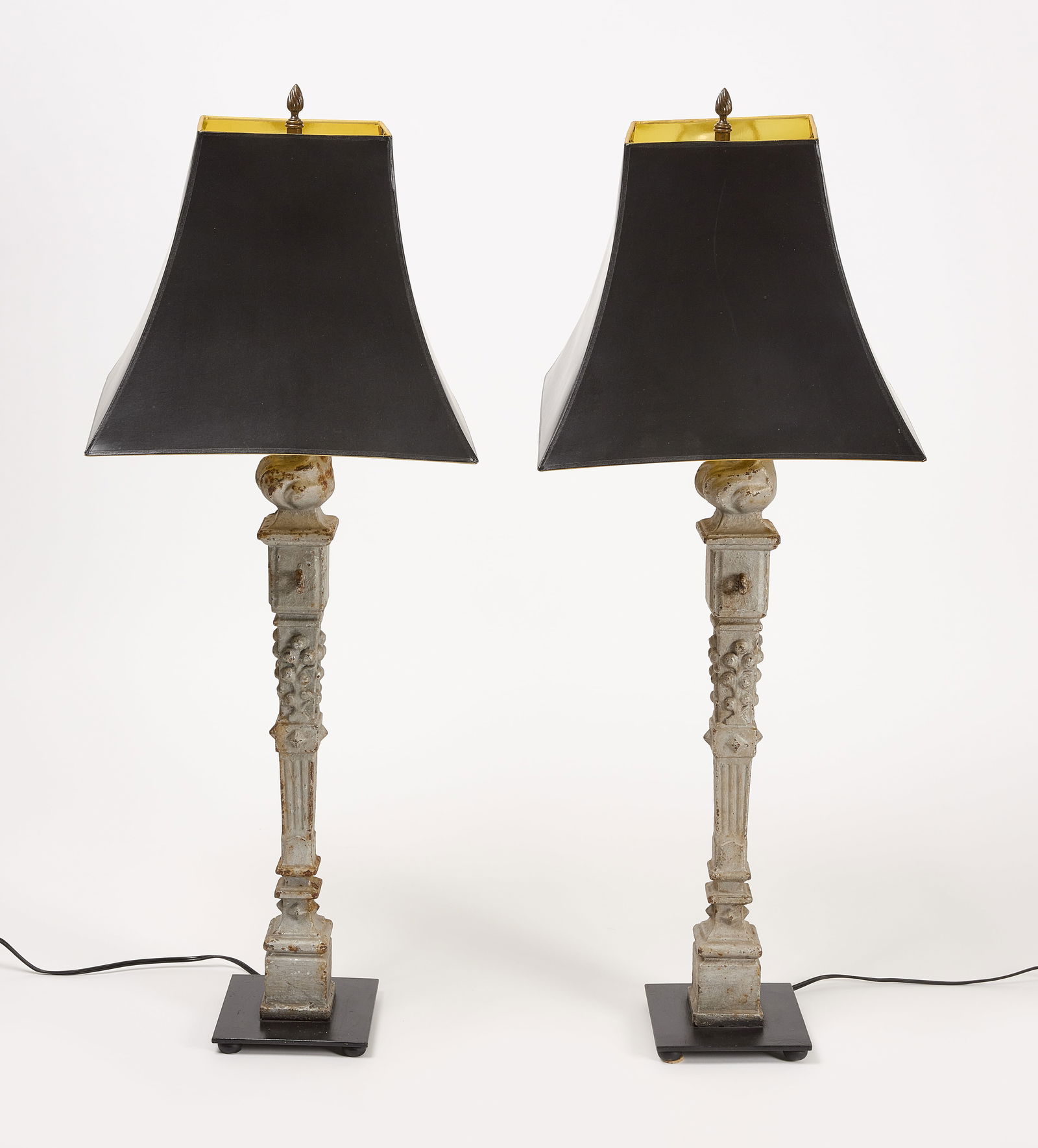 Pair of Tall 19th C French Cast Iron Flame Lamps (1 of 4)