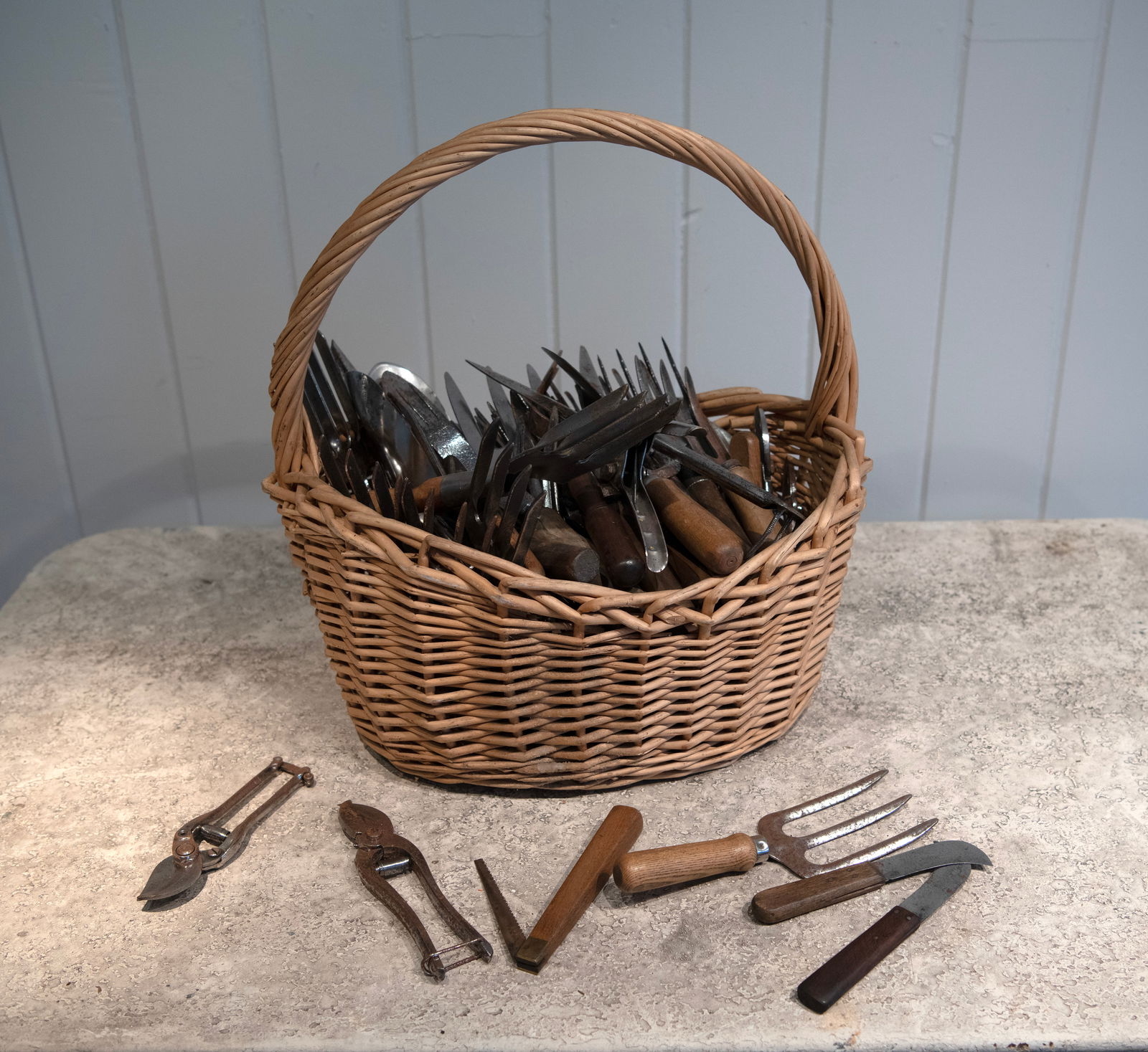 Basket of Vintage English Garden Hand Tools (1 of 1)