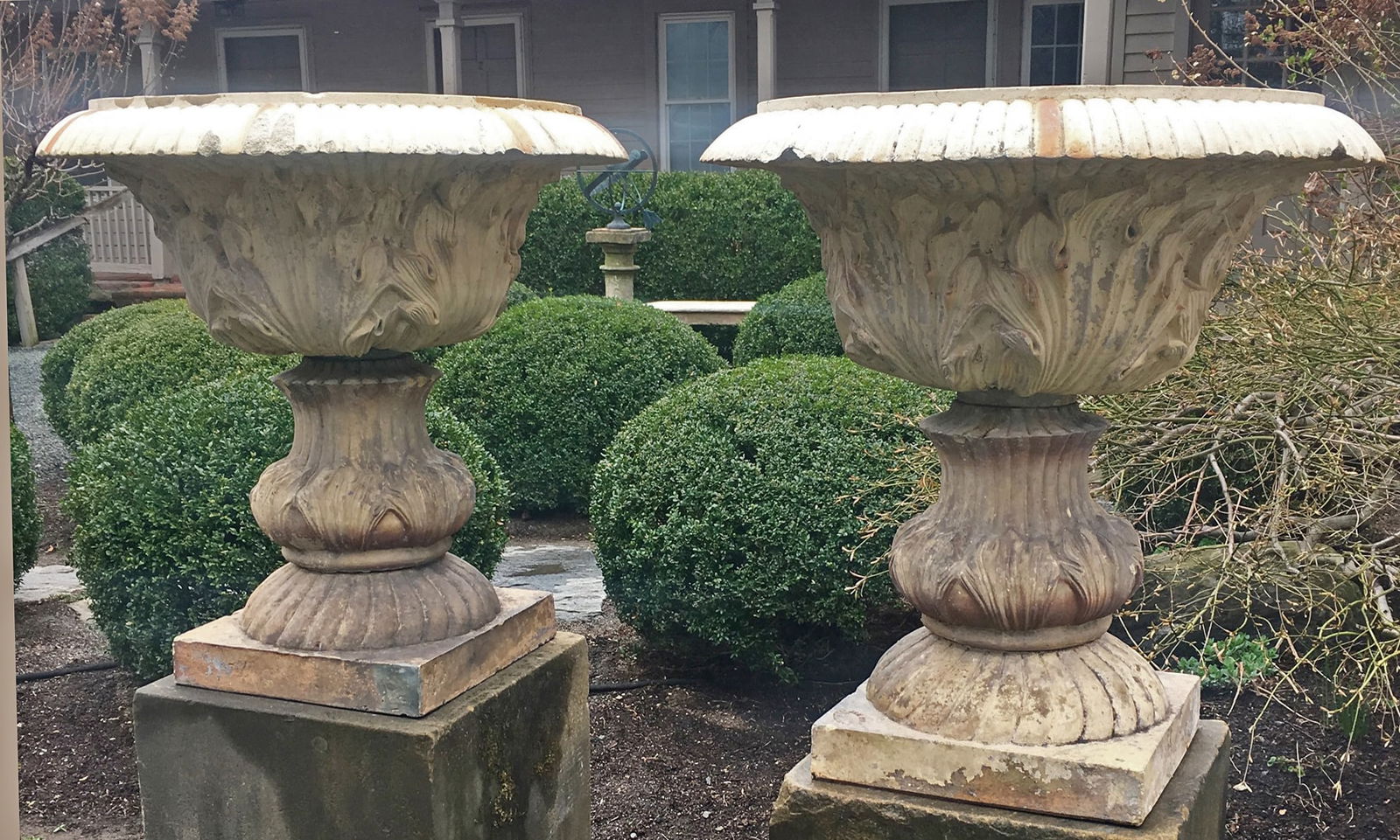 Pair of 19th C Fireclay Urns from Michael Douglas’ Former Estate, Signed J&M Craig (1 of 2)