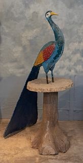 French Art Populaire Peacock on Faux Bois Table (1 of 2)