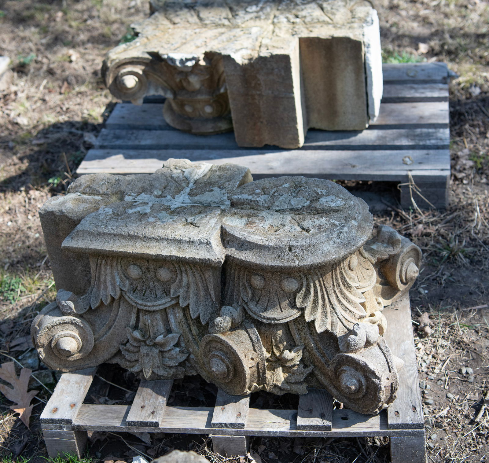Two Pairs of  18th century Limestone Capitals (1 of 4)