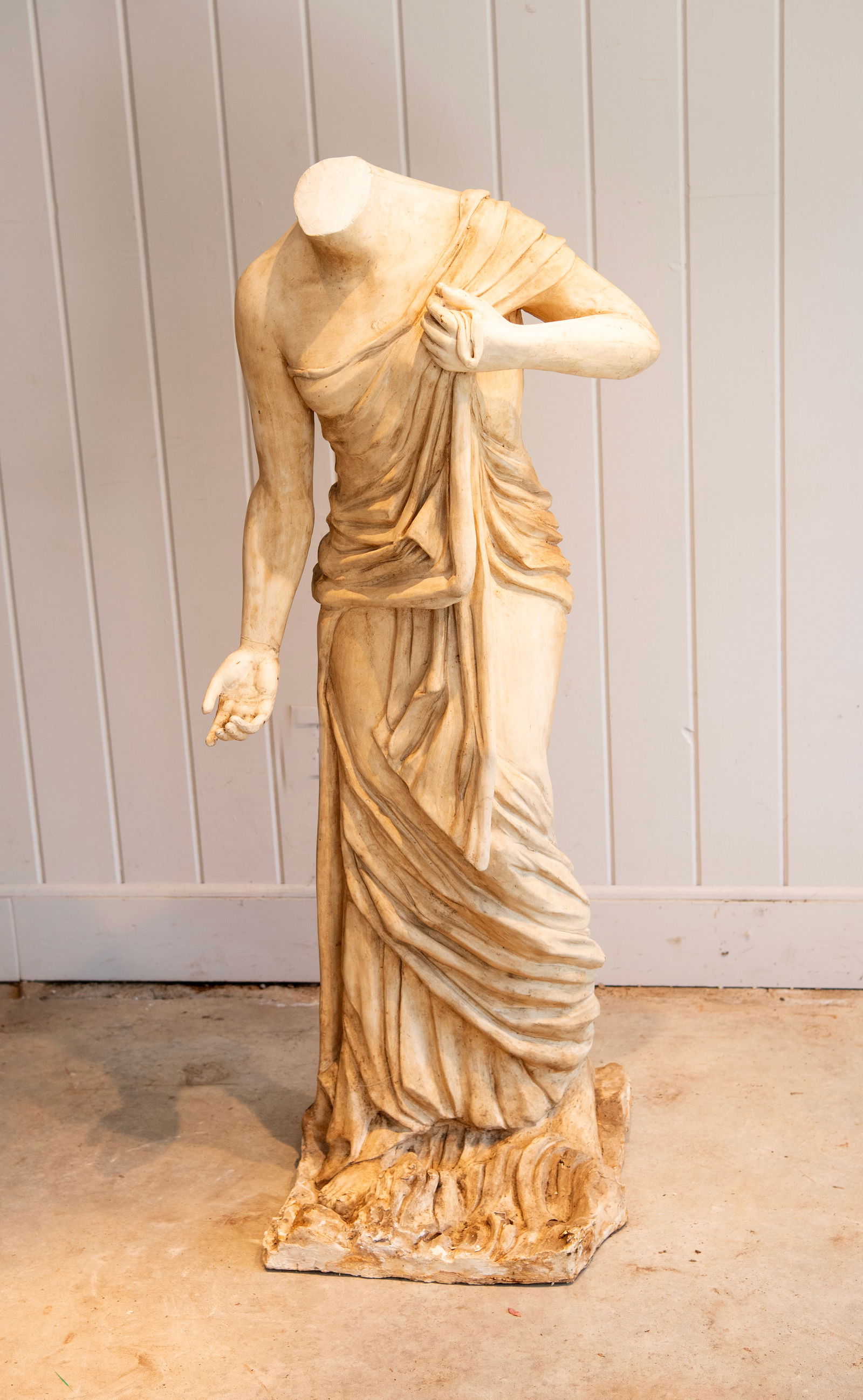 Life-Sized English Headless Figure of Venus: Life-sized English headless figure of Venus, Fabricated from resin, so she probably was an indoor piece or movie prop originally. England, circa 1970. H 53" Base: