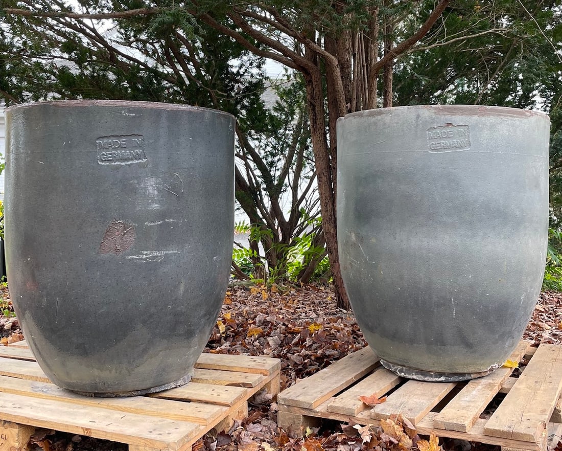 Enormous Pair of German Ceramic Crucible Planters (1 of 2)
