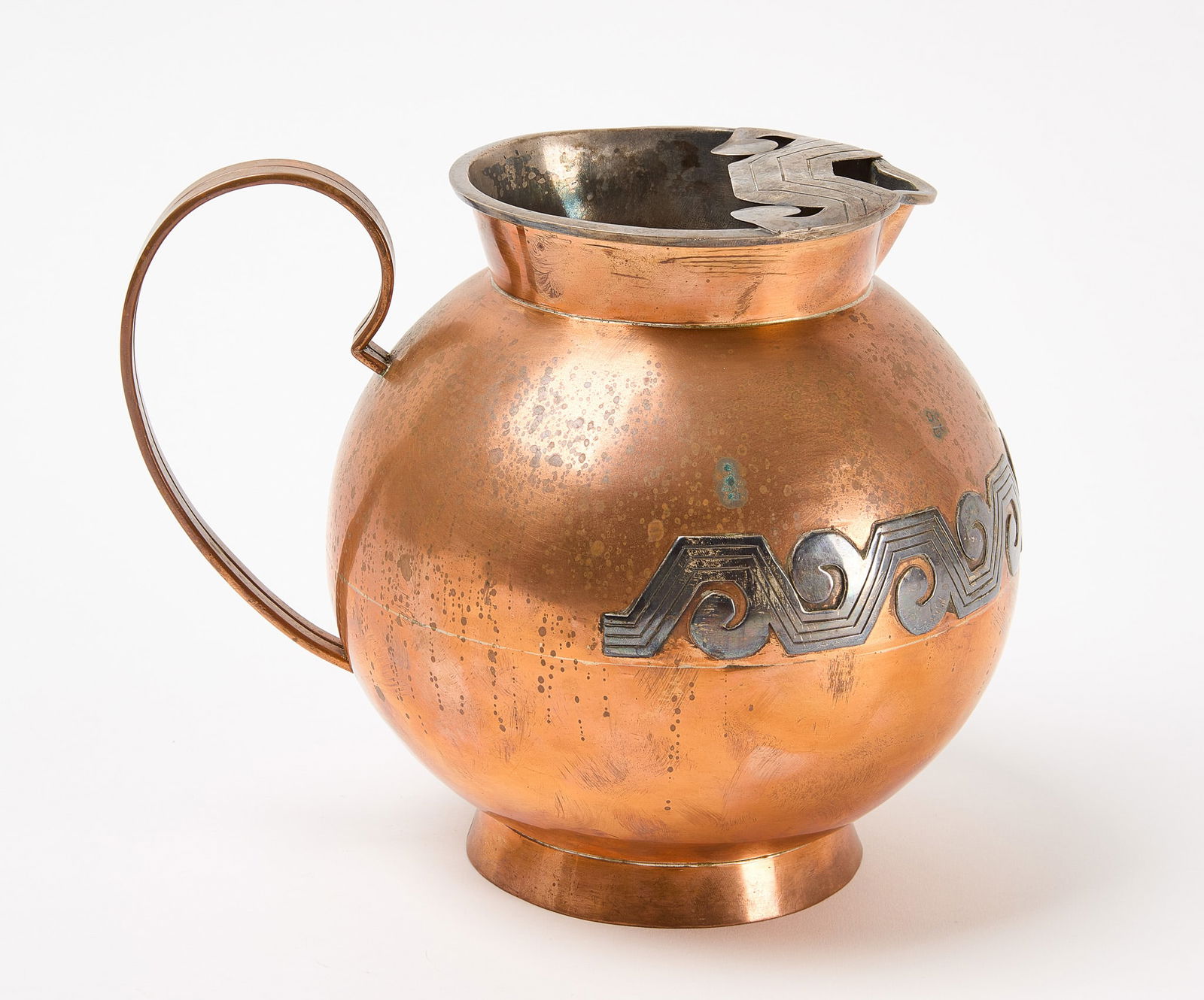 Taxco Copper and Silver Pitcher with Ice Strainer (1 of 4)