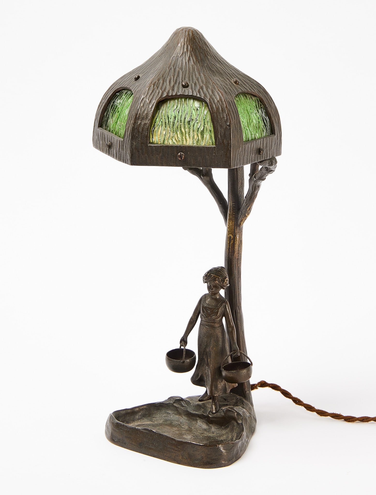 Jugendstil Bronze and Glass Lamp: Jugendstil bronze and glass lamp. Northern European, circa 1900. H 13" Condition: Excellent. 