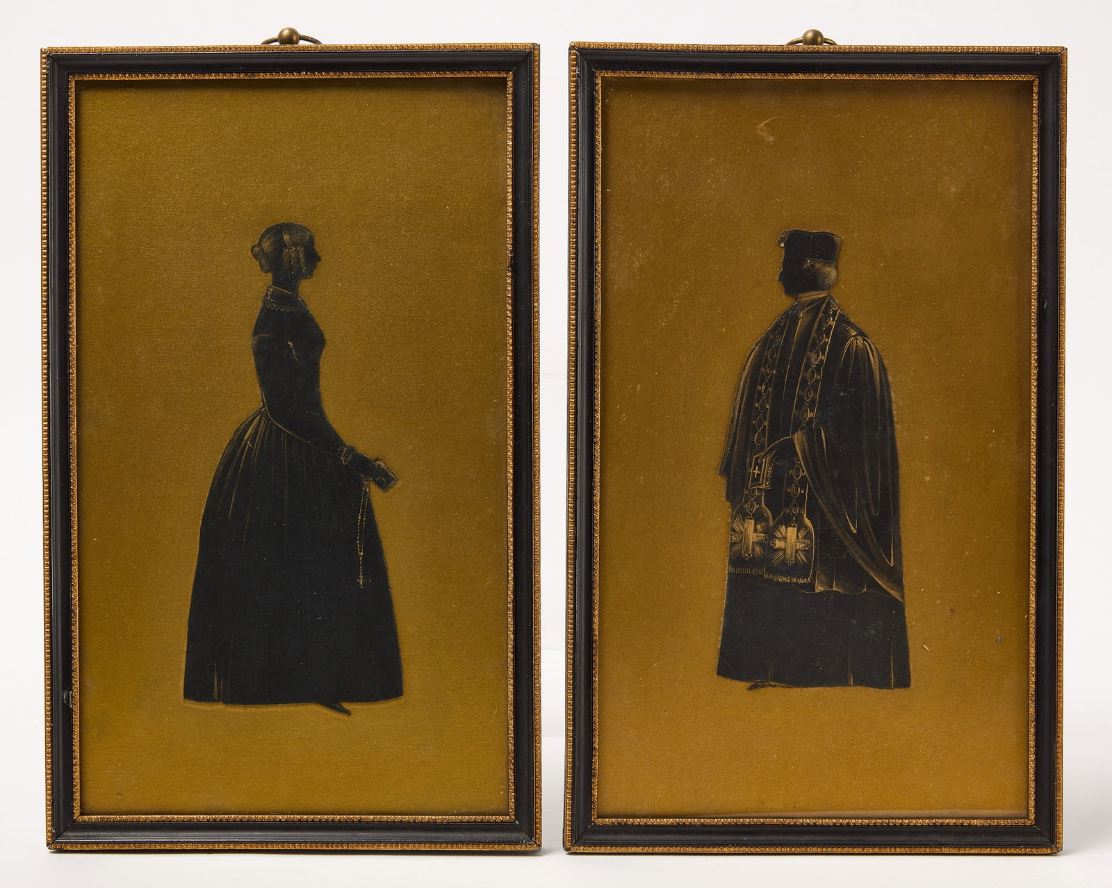 Pair of Silhouette Portraits: Pair of silhouette portraits 'The Rev David Gillow St. Nicholas Catholic Church Died Aug 30th 1847' and 'Sister Mary Antony Francis Haskayne of St Clare's Convent Newry Irela