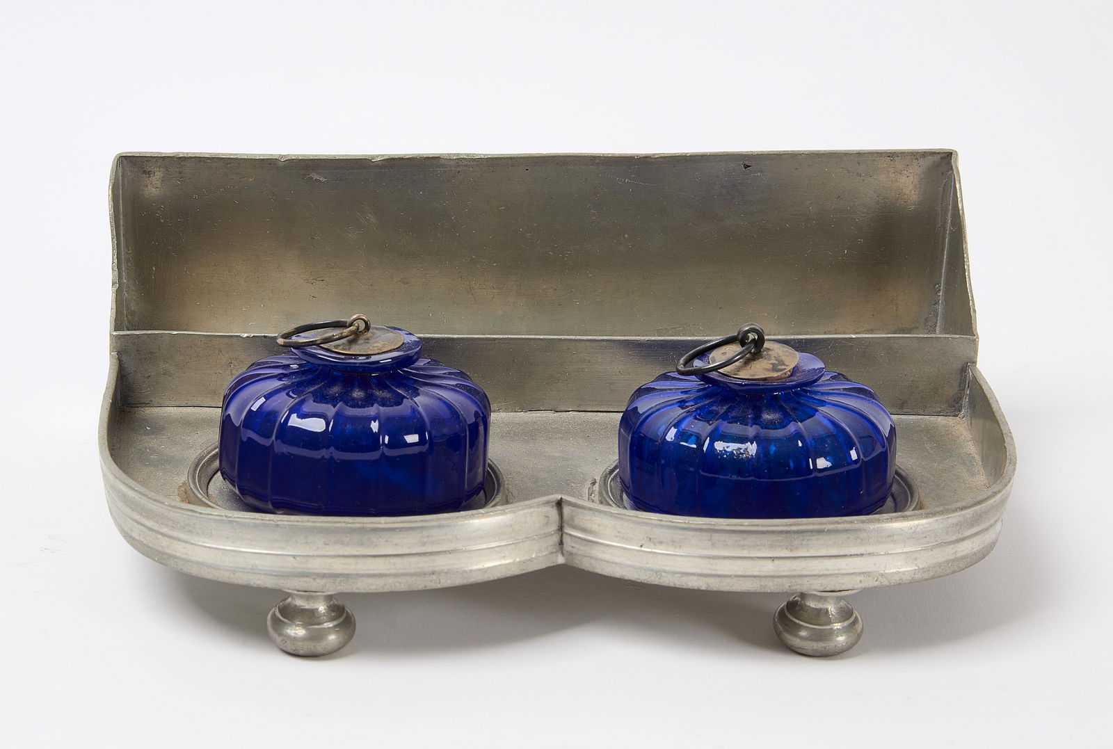 Cobalt Glass and Pewter Inkwell (1 of 6)