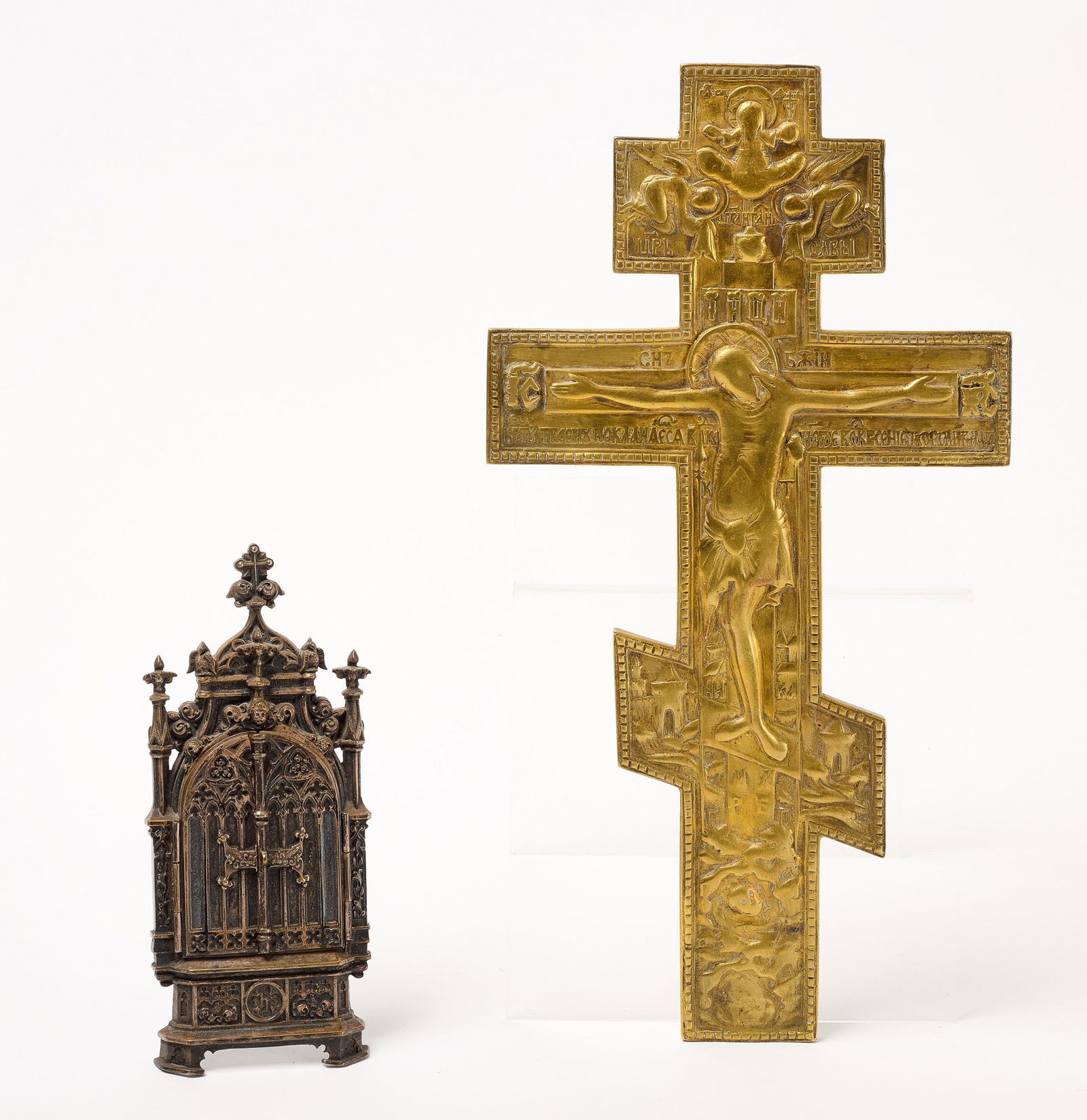 Cast Iron and Porcelain Painted Icon and Russian Cross (1 of 5)