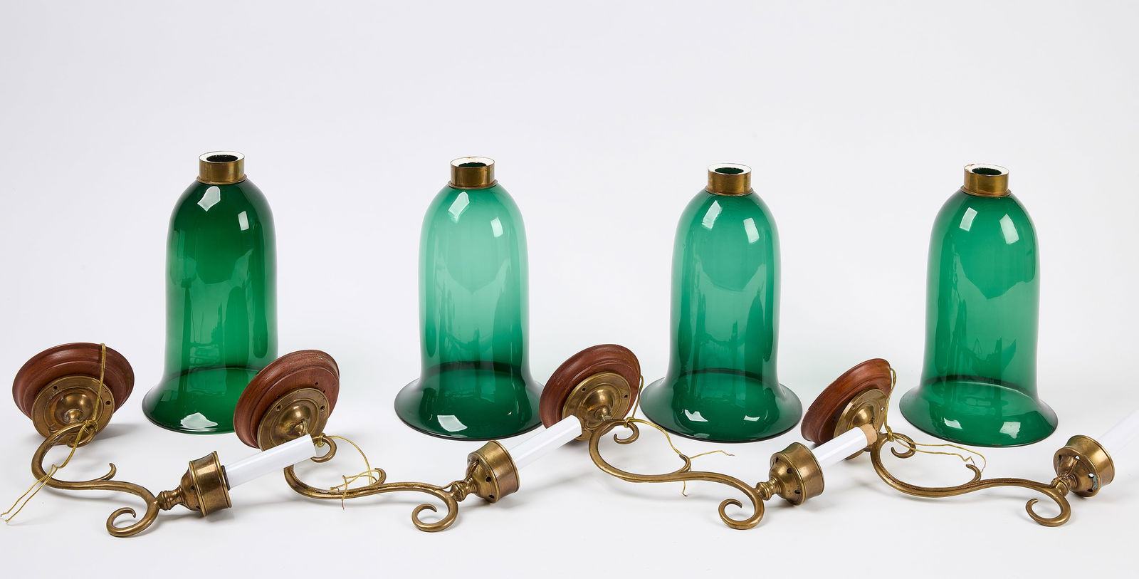 Four Brass Sconces with Blown Glass Shades (1 of 4)
