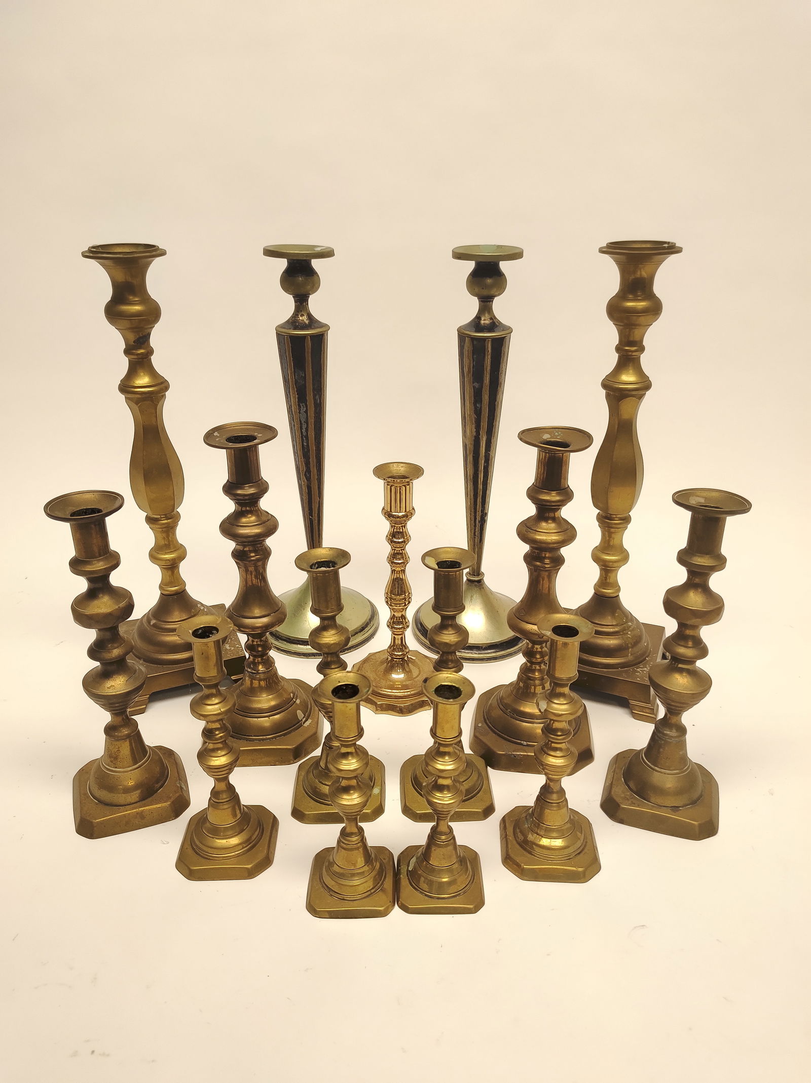 Fifteen Beehive Candlesticks and Pair of Nickel Silver Candlesticks (1 of 3)