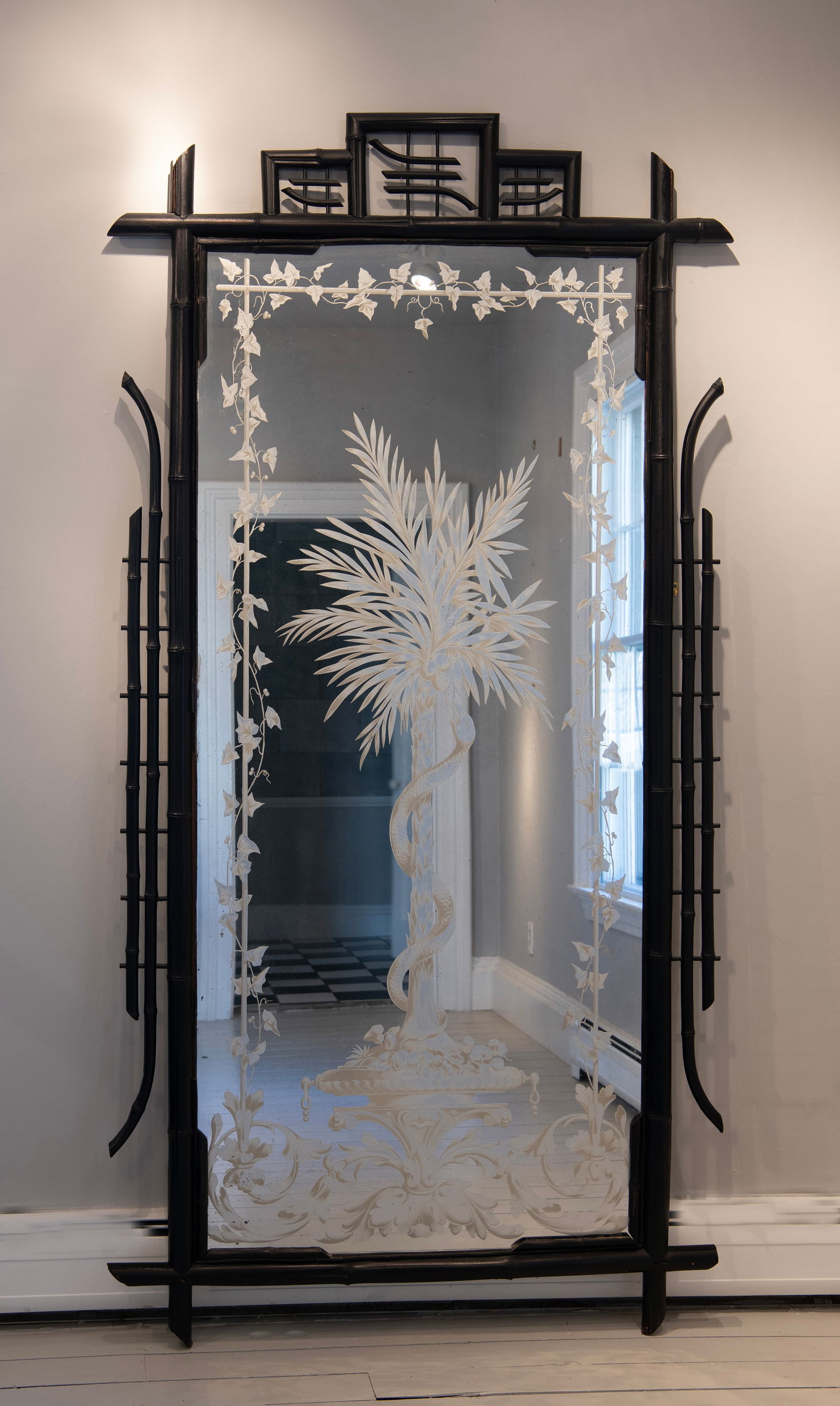 Napoleon III Ebonized Bamboo Mirror with Tree of Life Silvered Glass (1 of 3)