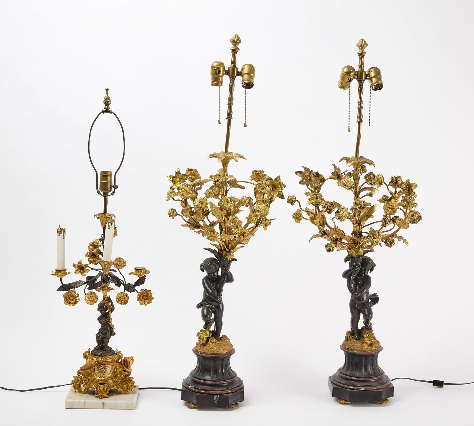 Three Intricate Lamps with Figures and Gilded Flowers (1 of 3)