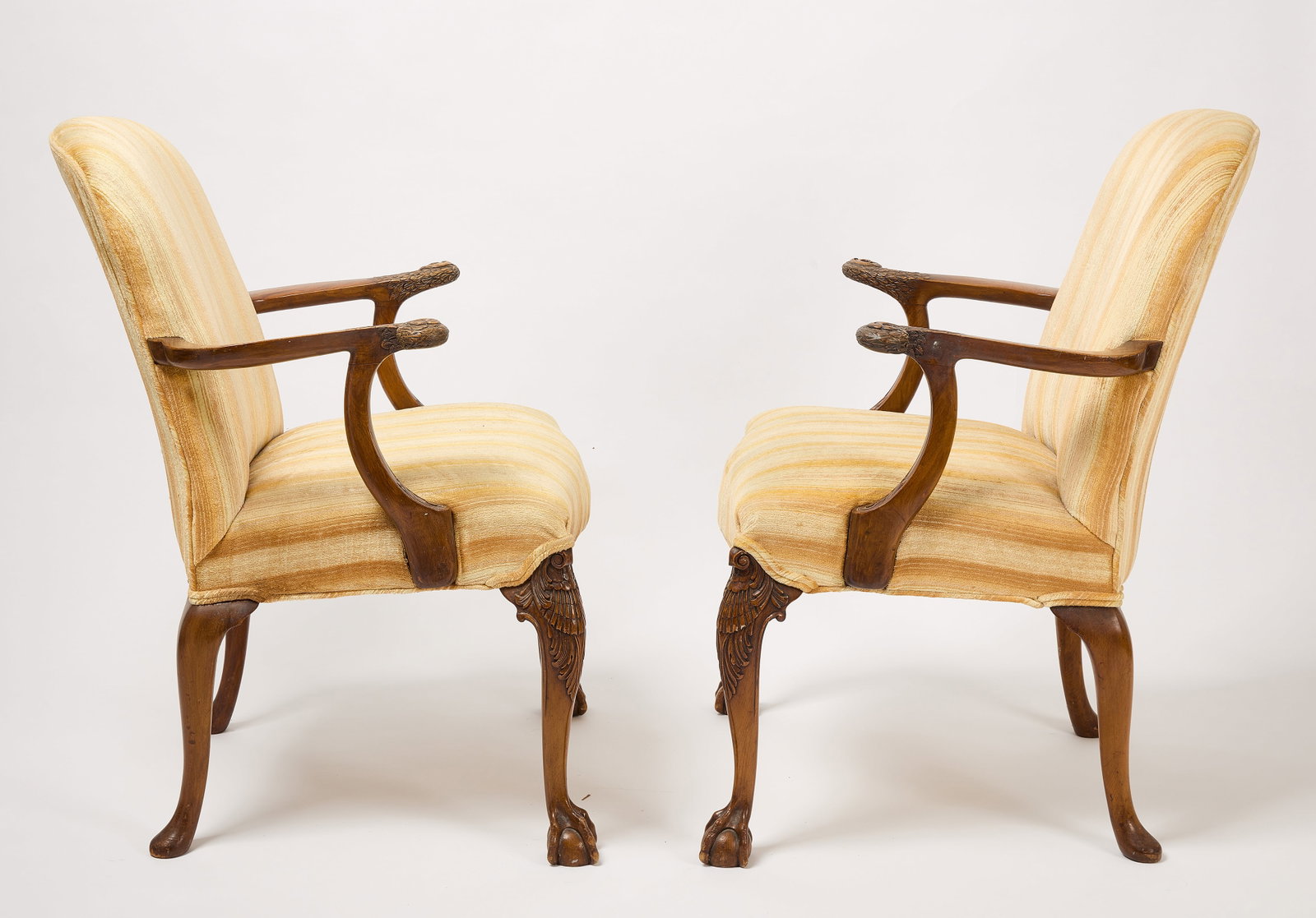 Pair of Armchairs with Carved Eagle Armrests: Pair of armchairs with carved eagle armrests. 19th century. H 35" W 23-1/4" D 22-1/4" Condition: Excellent.