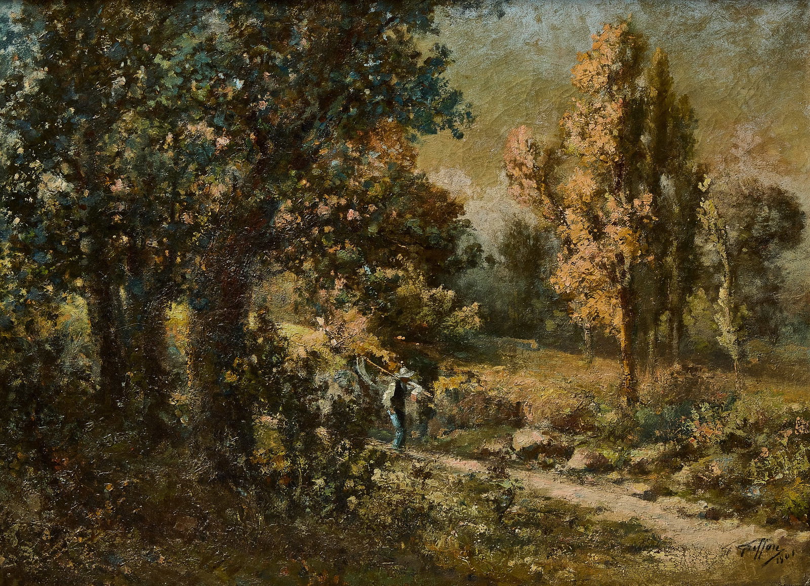 Gabriel Griffon - Landscape: Gabriel Griffon (1866-1938). Oil on canvas. Signed and dated by artist LR. French, 1901. Frame: H 42" W 52-1/2" Sight: H 29" W 39-1/2" Condition: Repair to canvas.
