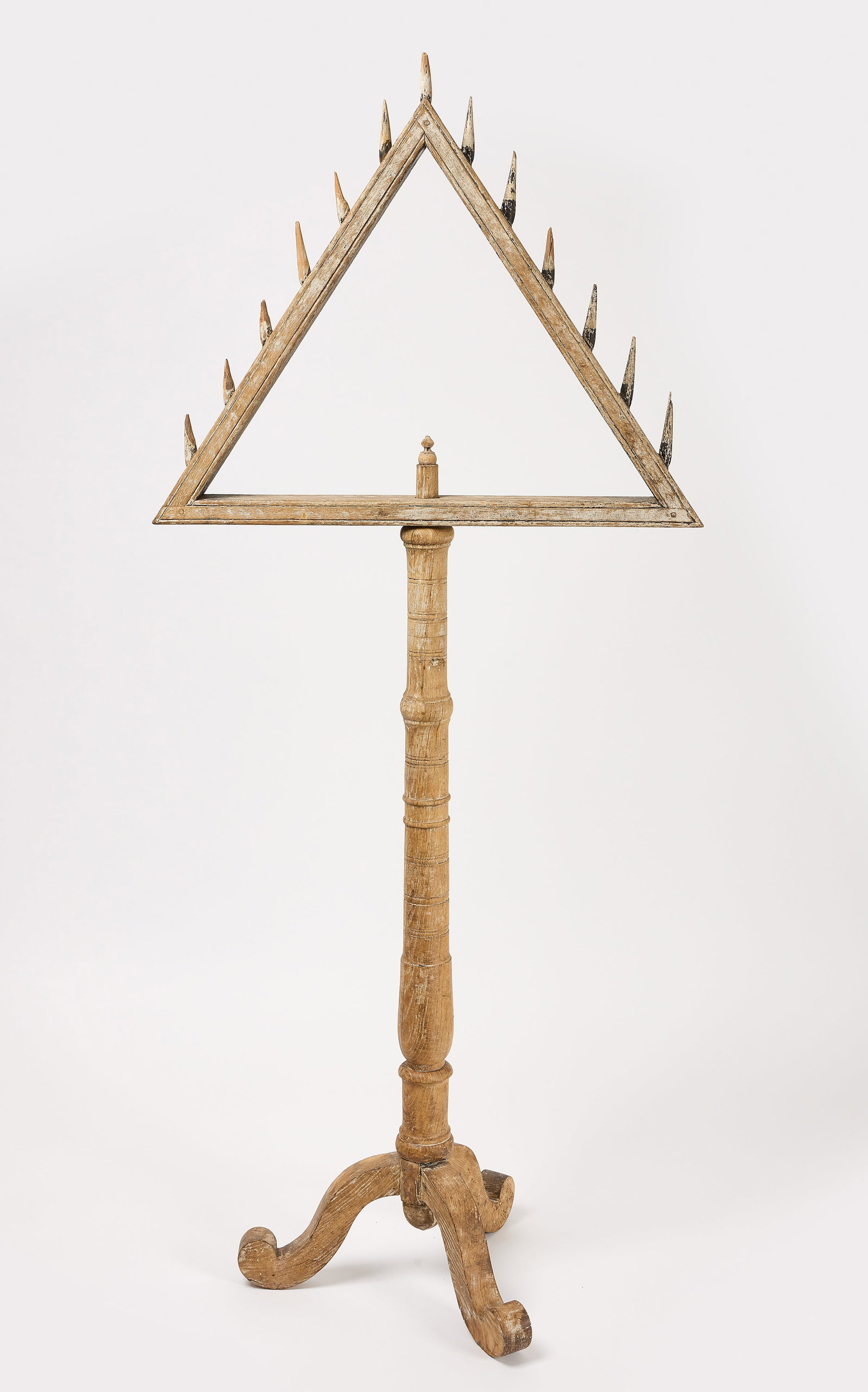 Standing Oak Candelabrum: Standing candelabrum. Hand-turned, carved, and pegged oak. French, 18th century. H 78" W 33" D 20" Condition: Link to Elemental Garden web page for additional images and info: http
