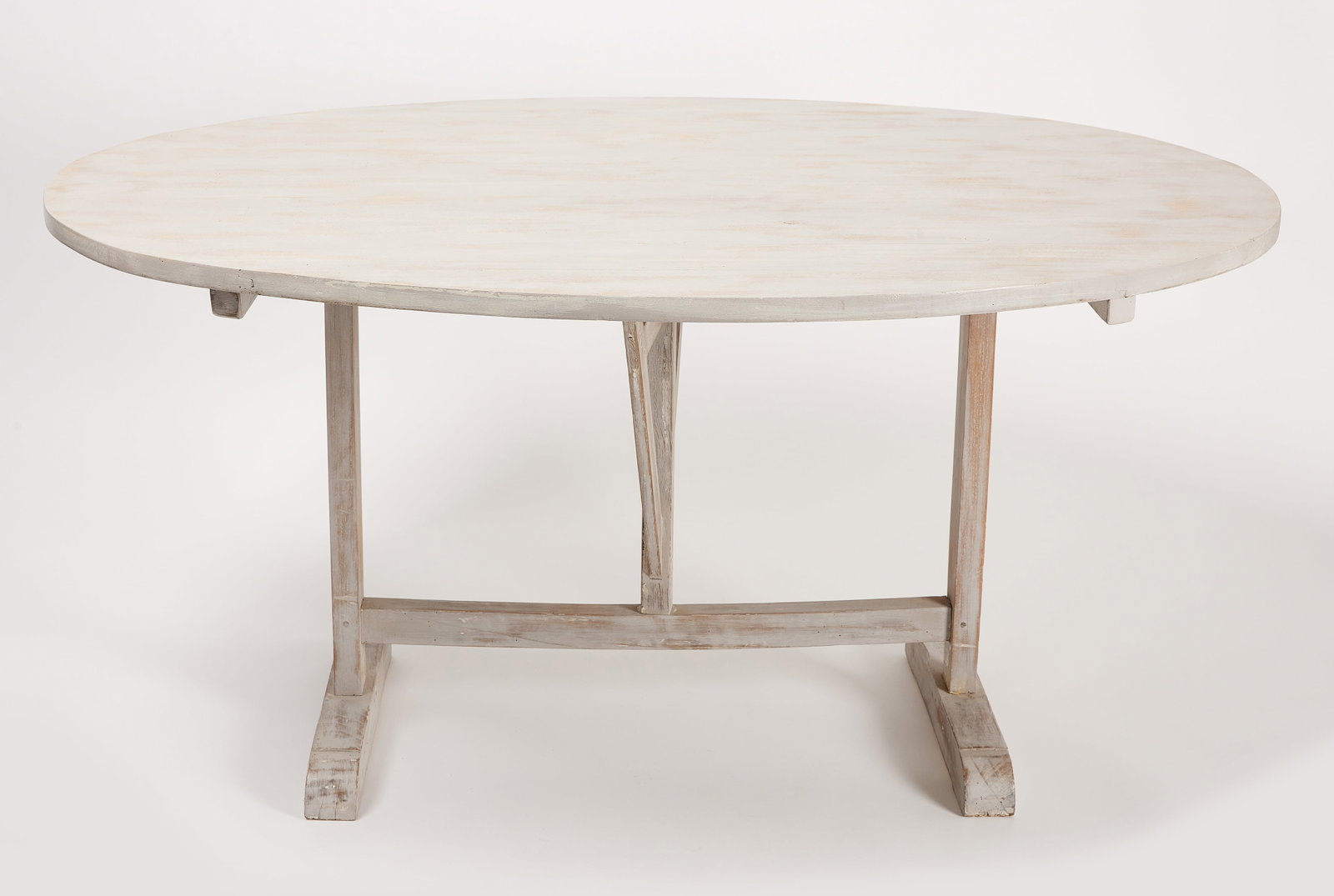 Tilt-Top Wine Tasting Table: Tilt-top wine tasting table. Poplar top and oak base. French, 19th century. H 28" W 56" D 47" Condition: Very good antique condition with minor imperfections. Link to Elemental Ga