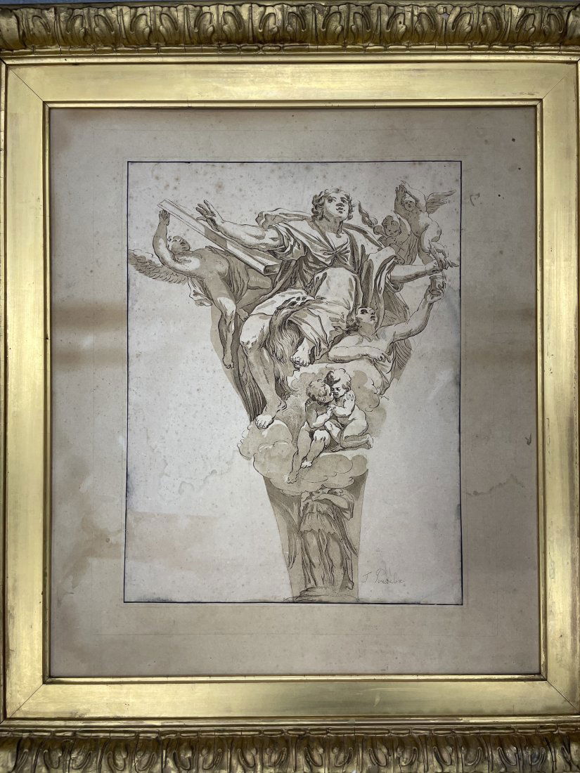 Johann Gottlieb Prestel - Saint John the Evangelist: Johann Gottliebe Prestel (1739-1808) after Domenichino. Saint John the Evangelist. Ink on paper. Frame: L 24-1/4" W 21-3/4" Sight: L 18" W 15-1/2" Condition: Minor losses to surface and discoloration.