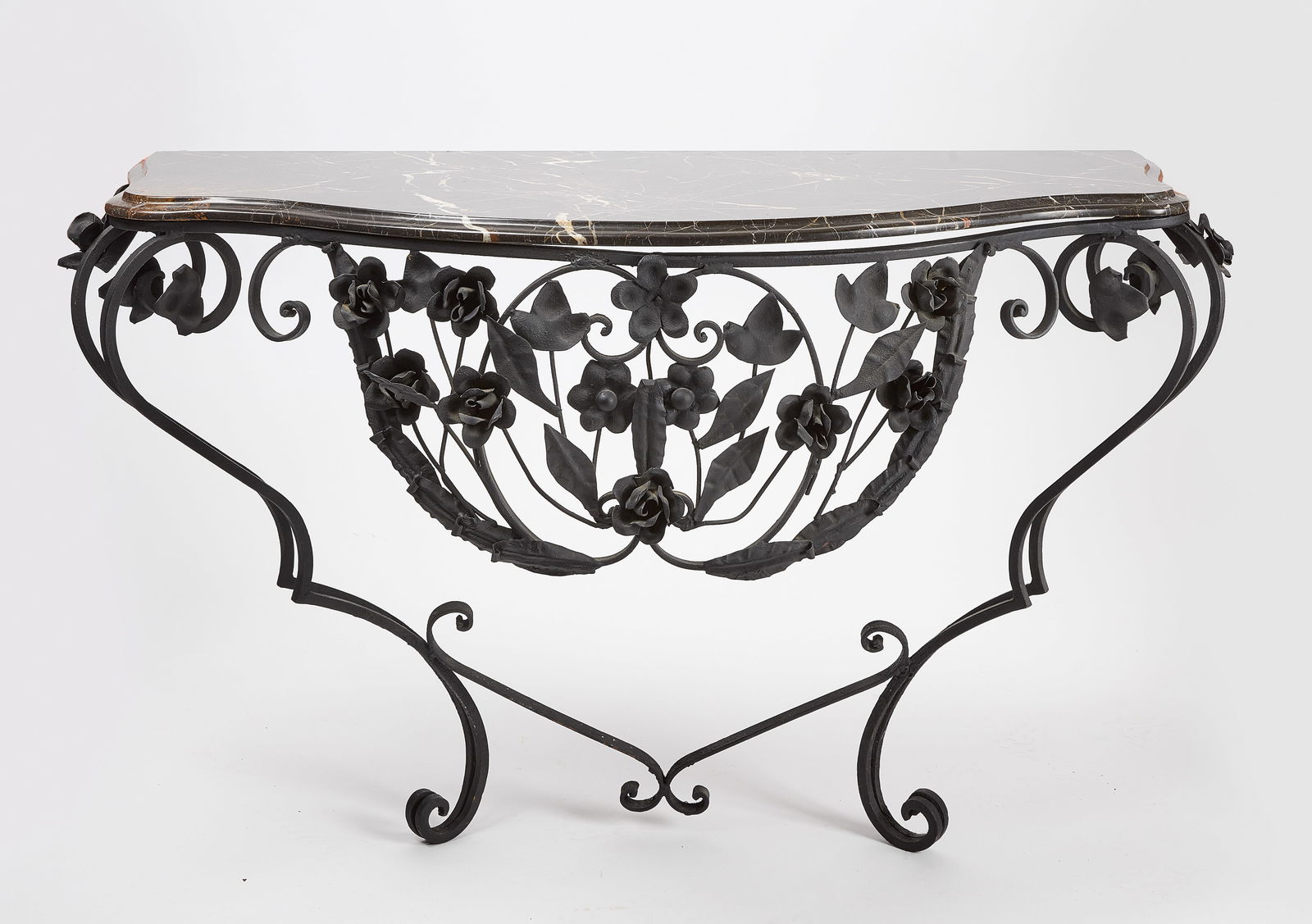French Bombé Wrought Iron and Marble Console Table (1 of 4)