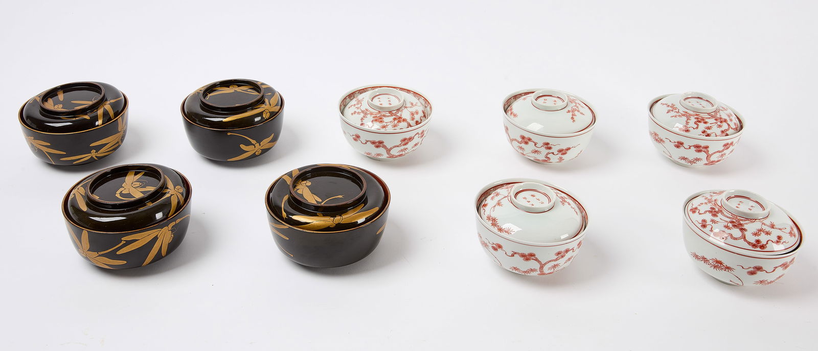 Japanese Lacquer Covered Bowls and Porcelain Covered Bowls (1 of 5)