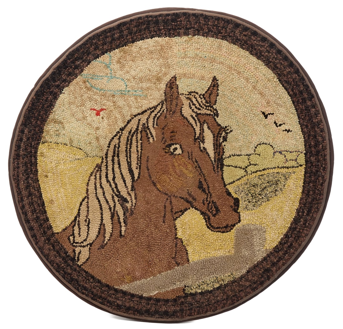 Round Hooked Rug with a Horse (1 of 2)