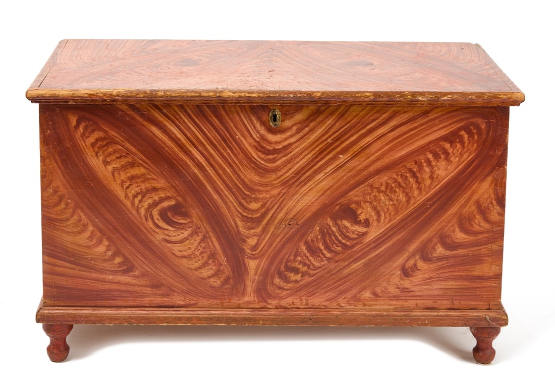 Blanket Chest with Cat's Eye Decoration: Blanket chest with 'cat's eye' paint decoration. Pennsylvania, circa 1840. H 22-3/4" W 37-3/4" D 18-1/2" Condition: Excellent original condition. Link to hi-res images: http