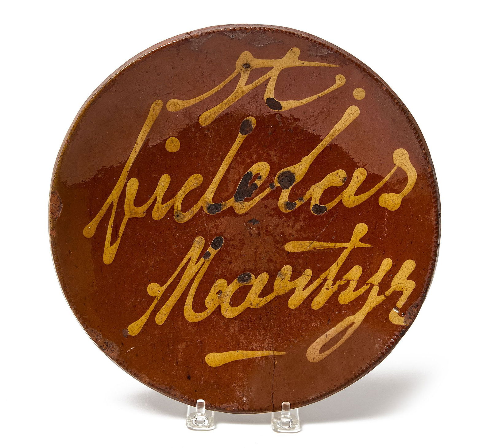 Norwalk Slip Decorated Redware Dish - St Fidelas Martyr (1 of 3)