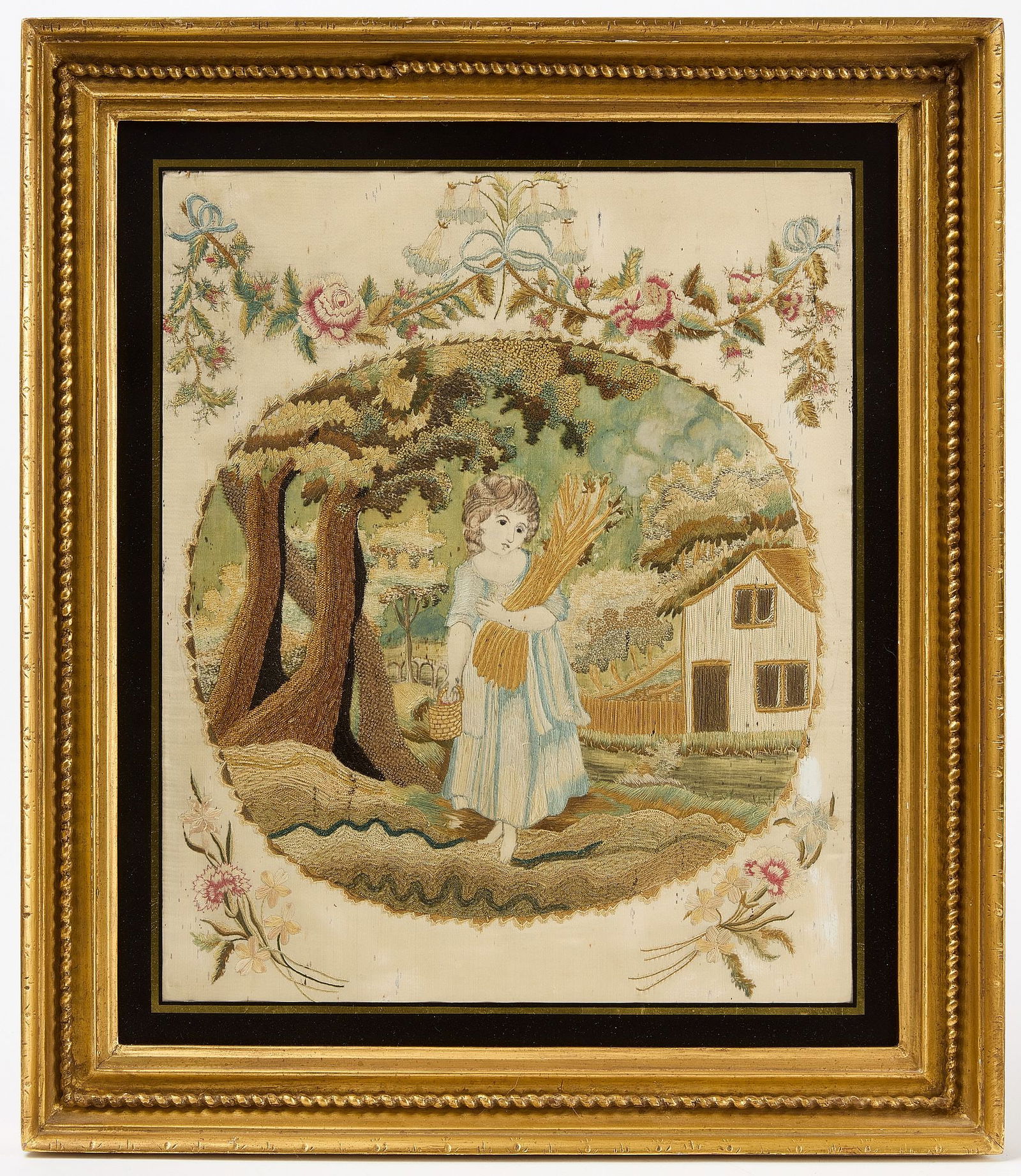 Cottage Girl Needlework Picture (1 of 5)