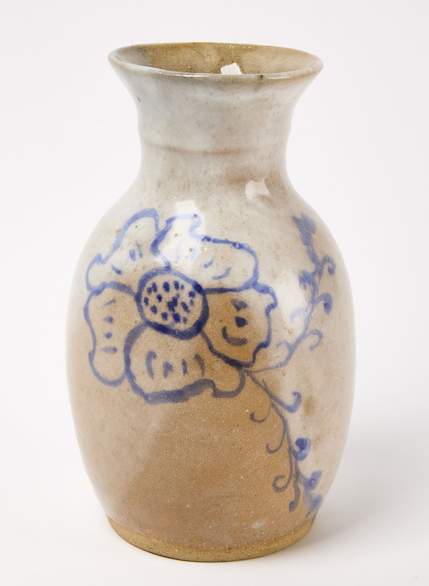 Stoneware Vase with Cobalt Flower and Vine (1 of 4)