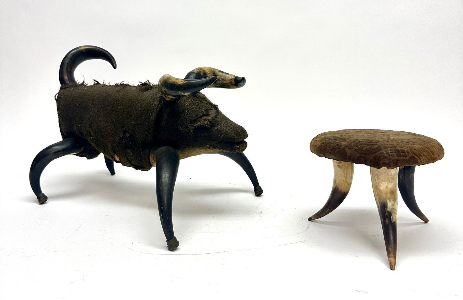 Folk Art Horn Pig and Stool (1 of 2)