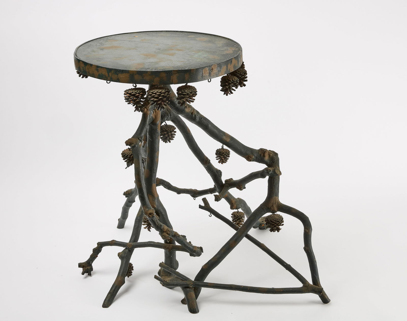 Painted Folk Art Root Stand with Pinecones (1 of 5)