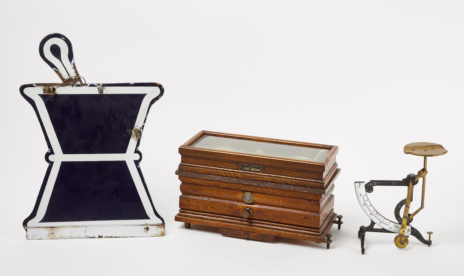 Antique Medical Scales and Enameled Drug Store Sign (1 of 5)