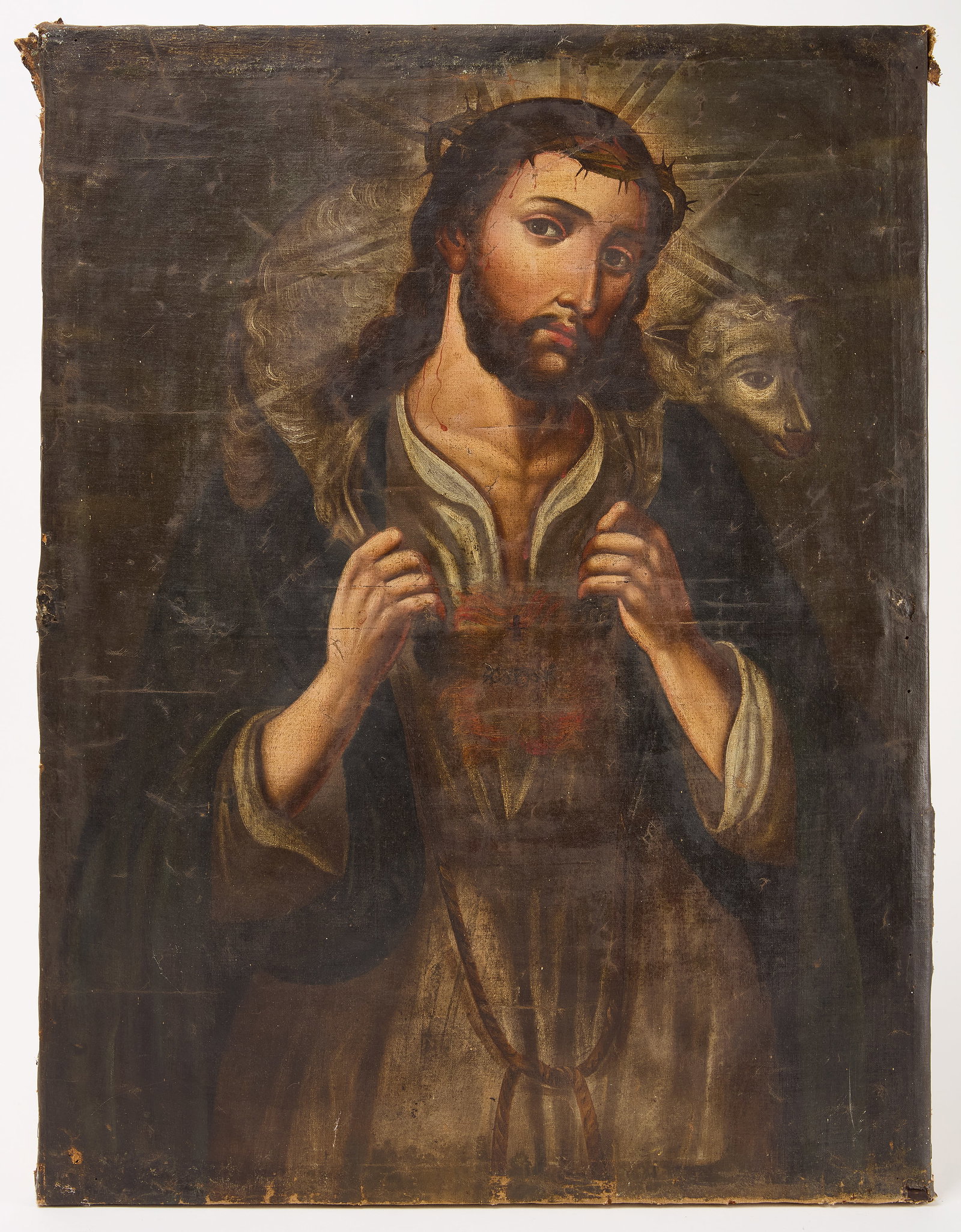 Cuzco School Painting - Christ with Lamb (1 of 4)