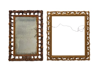 Early European Mirror Together with a Carved and Gilded Painting Frame