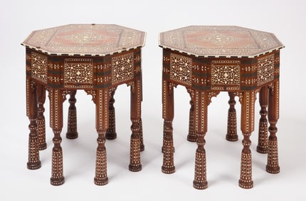 Pair of Octagonal Side Tables with Bone Inlay