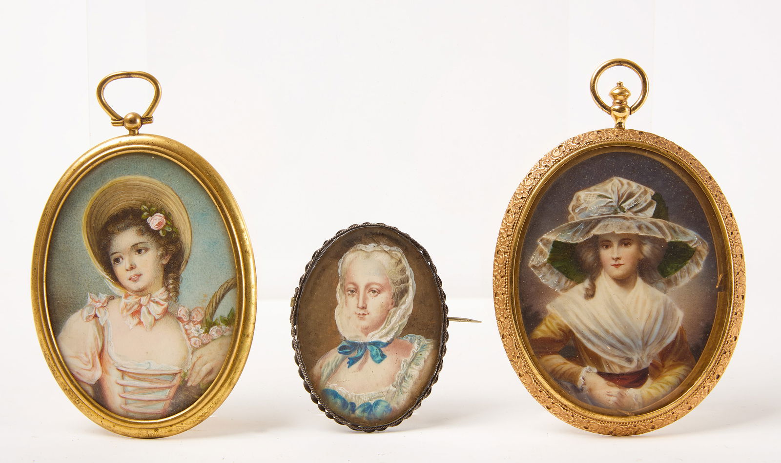 Three Painted Miniature Oval Portraits of Women (1 of 2)