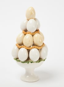 Capodimonte Ceramic Egg Centerpiece and Two Trompe l'œil Plates