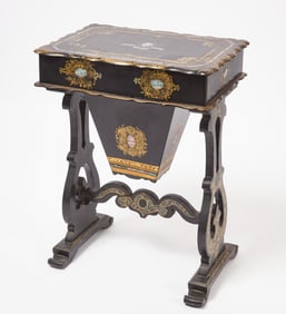 Papier Mache Sewing Stand with Mother-of-Pearl Inlay