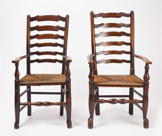 Two English Ladder Back Armchairs