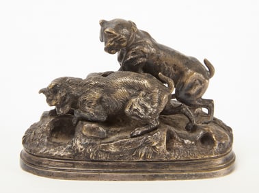 J. Moigniez - Silvered Bronze - Two Dogs